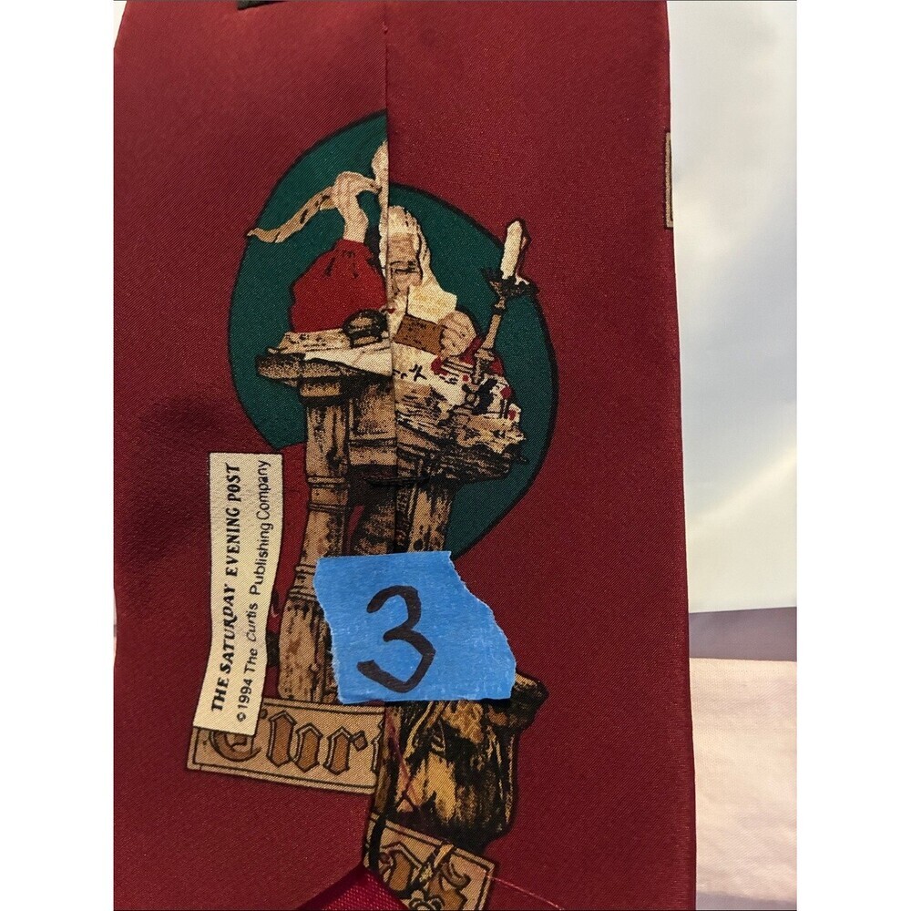Norman Rockwell Red and Teal Christmas Santa Print Tie - Picture 2 of 4